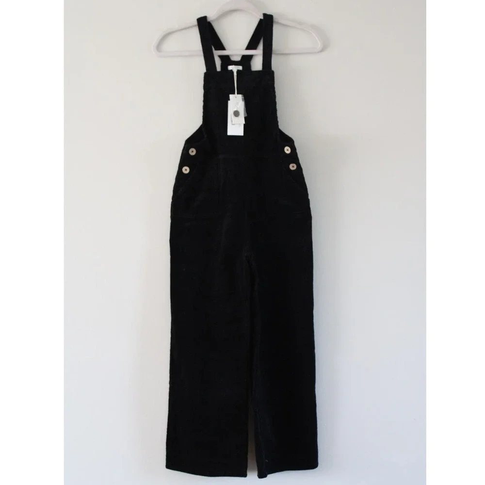 NWT Rylee and Cru Vintage‎ Black Corduroy Romper Wide Leg Overalls 12-14Y Unisex